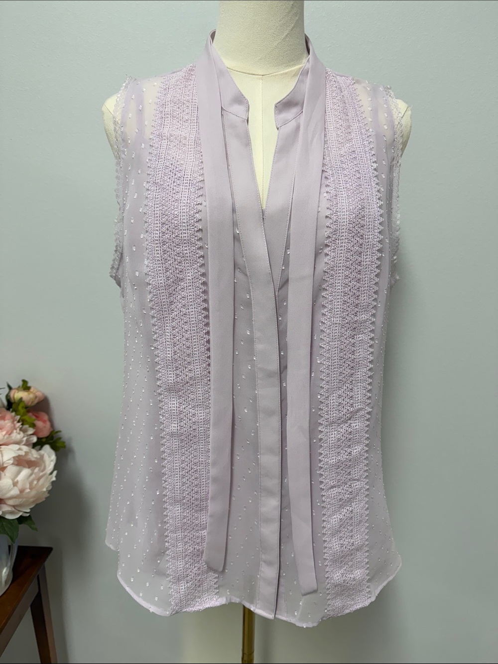 White House Black Market Sleeveless Tie-Neck Blouse With Camisole in Lilac - Picture 3 of 13